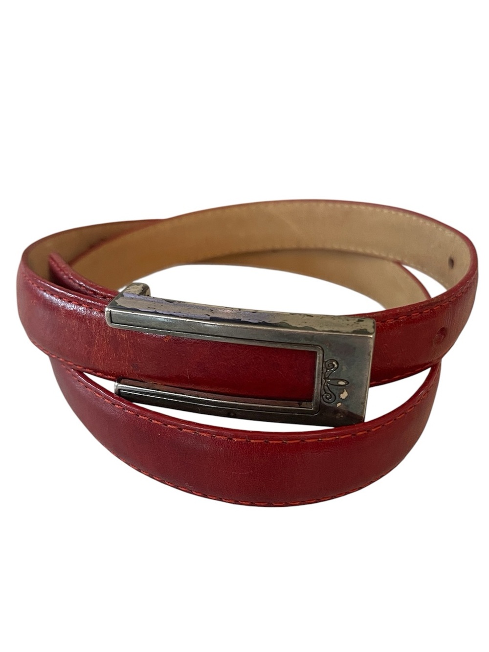 Brighton Red Leather Thin Belt Silver Buckle Medium 30